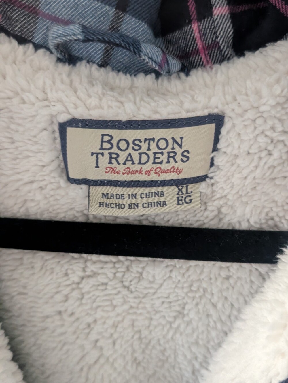 Boston Traders Navy and Light Blue Plaid Sherpa-Lined Hooded Jacket - Picture 3 of 3